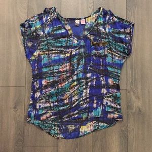 Sheer Blue and Black Top with Shoulder Cut-Outs